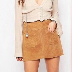 FREE PEOPLE Modern Love Suede Mini Skirt Caramel Camel Tan Sz M